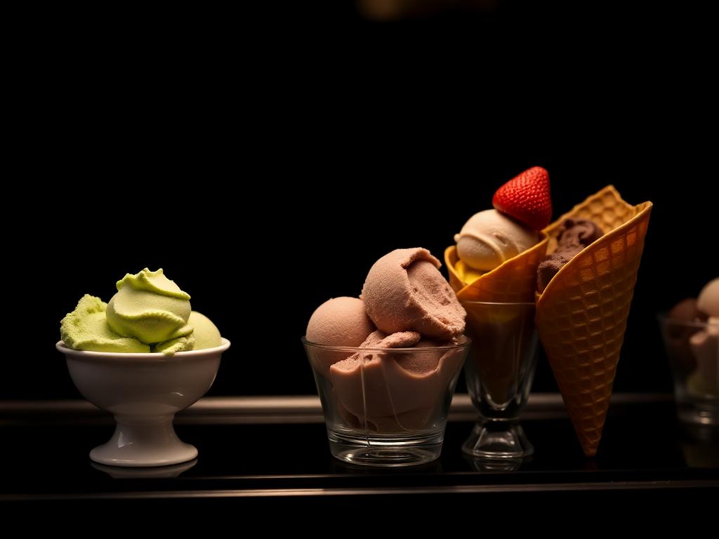 Porcje gelato w kubeczku i rożku